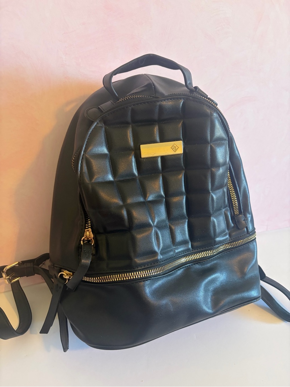 Chic faux leather black backpack purse for women